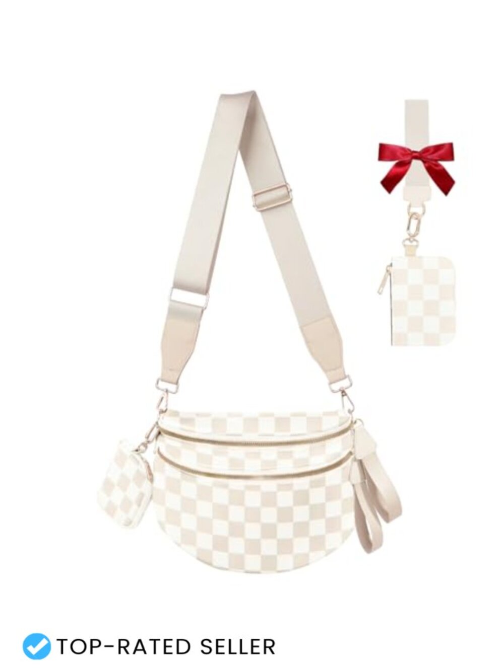 Nylon Crossbody Bag Checkered Adjustable Strap Small Trendy Shoulder Pouch